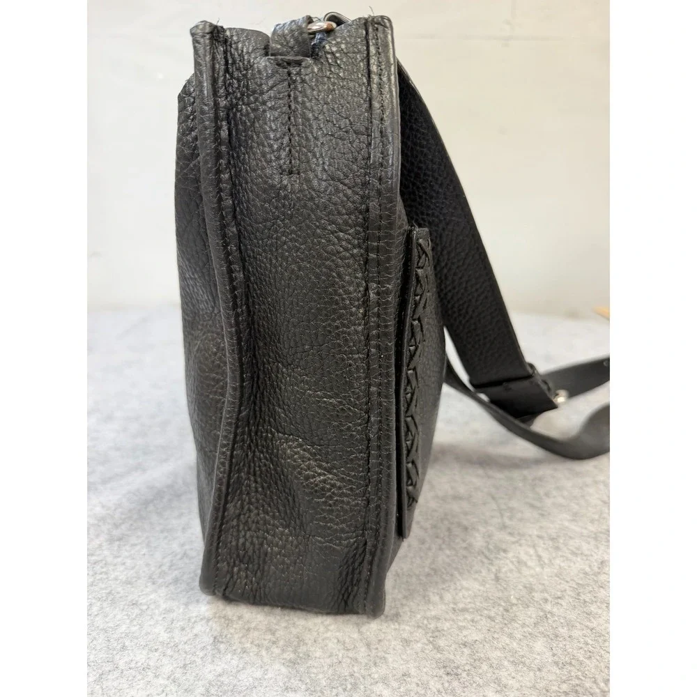 Rebecca Minkoff Black Pebbled Leather Crossbody Braided Trim Zip Top Messenger